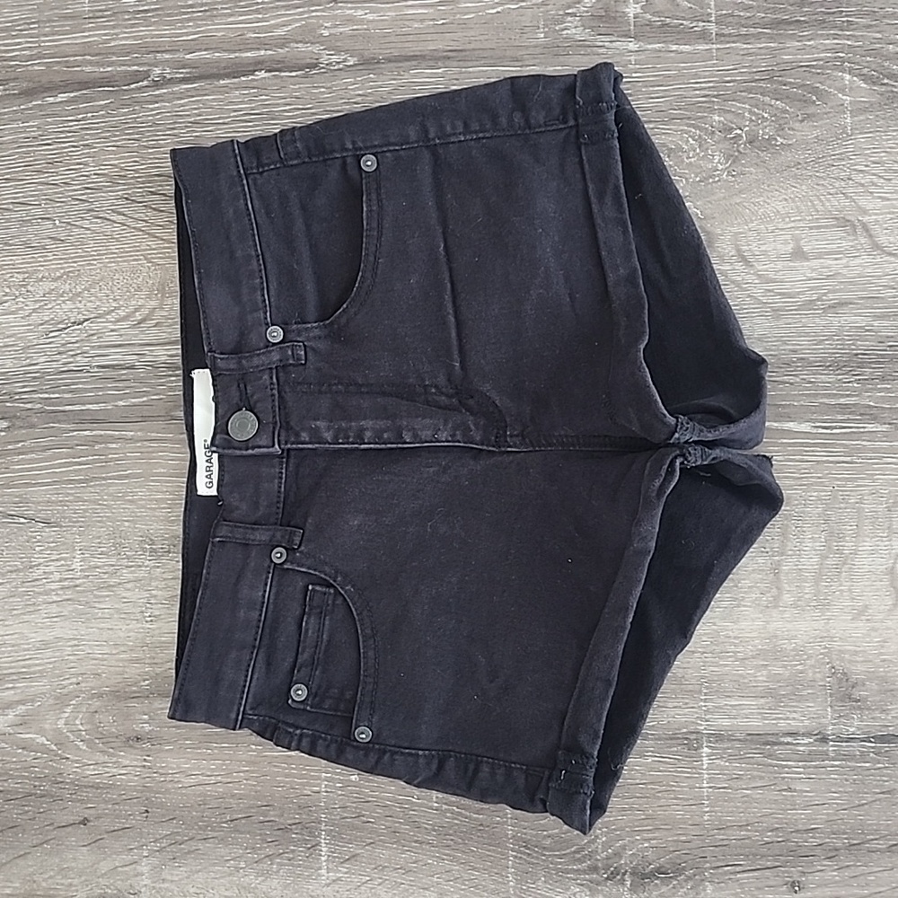 Garage Retro High Waist Jean Short Black Roll Hem Stretch Denim Size 00 - Picture 2 of 11
